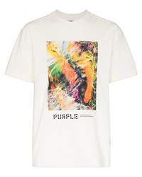 T-shirt à col rond imprimé blanc purple brand