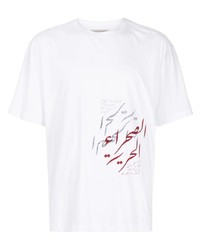 T-shirt à col rond imprimé blanc Qasimi
