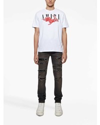 T-shirt à col rond imprimé blanc Amiri