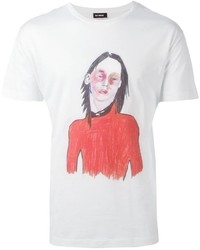 T-shirt à col rond imprimé blanc Raf Simons