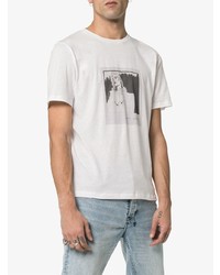 T-shirt à col rond imprimé blanc Saint Laurent