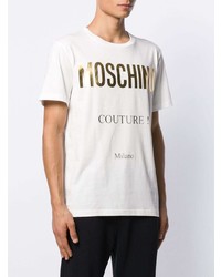 T-shirt à col rond imprimé blanc Moschino