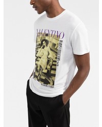 T-shirt à col rond imprimé blanc Valentino