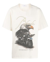 T-shirt à col rond imprimé blanc Rhude