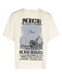 T-shirt à col rond imprimé blanc Rhude