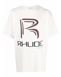 T-shirt à col rond imprimé blanc Rhude