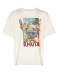 T-shirt à col rond imprimé blanc Rhude