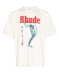 T-shirt à col rond imprimé blanc Rhude