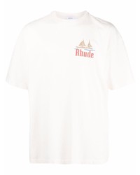 T-shirt à col rond imprimé blanc Rhude