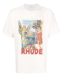 T-shirt à col rond imprimé blanc Rhude