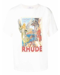 T-shirt à col rond imprimé blanc Rhude