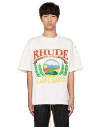 T-shirt à col rond imprimé blanc Rhude