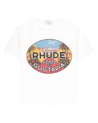 T-shirt à col rond imprimé blanc Rhude