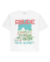 T-shirt à col rond imprimé blanc Rhude