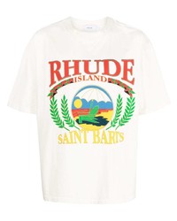 T-shirt à col rond imprimé blanc Rhude