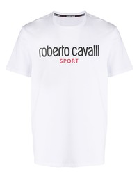 T-shirt à col rond imprimé blanc Roberto Cavalli