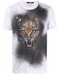 T-shirt à col rond imprimé blanc Roberto Cavalli