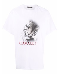 T-shirt à col rond imprimé blanc Roberto Cavalli