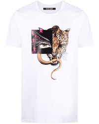 T-shirt à col rond imprimé blanc Roberto Cavalli