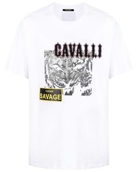 T-shirt à col rond imprimé blanc Roberto Cavalli