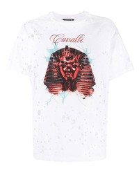 T-shirt à col rond imprimé blanc Roberto Cavalli