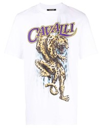 T-shirt à col rond imprimé blanc Roberto Cavalli
