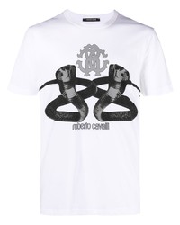 T-shirt à col rond imprimé blanc Roberto Cavalli