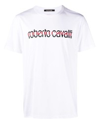 T-shirt à col rond imprimé blanc Roberto Cavalli