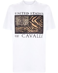 T-shirt à col rond imprimé blanc Roberto Cavalli