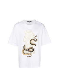 T-shirt à col rond imprimé blanc Roberto Cavalli