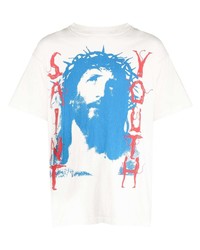 T-shirt à col rond imprimé blanc SAINT MXXXXXX