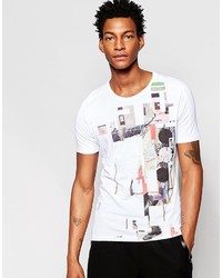 T-shirt à col rond imprimé blanc Sisley