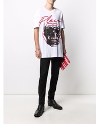 T-shirt à col rond imprimé blanc Philipp Plein