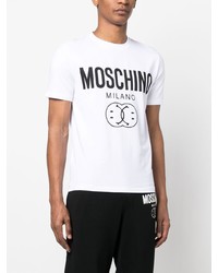 T-shirt à col rond imprimé blanc Moschino