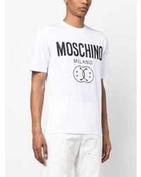 T-shirt à col rond imprimé blanc Moschino