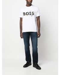 T-shirt à col rond imprimé blanc BOSS