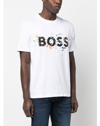 T-shirt à col rond imprimé blanc BOSS