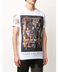 T-shirt à col rond imprimé blanc Philipp Plein