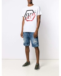 T-shirt à col rond imprimé blanc Philipp Plein