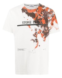 T-shirt à col rond imprimé blanc Stone Island