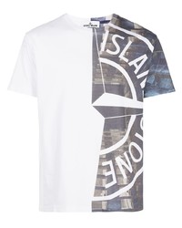 T-shirt à col rond imprimé blanc Stone Island