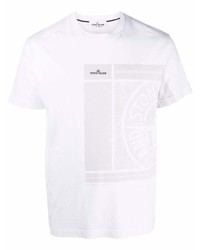 T-shirt à col rond imprimé blanc Stone Island