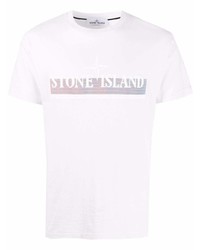 T-shirt à col rond imprimé blanc Stone Island