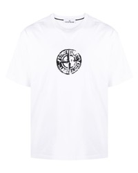 T-shirt à col rond imprimé blanc Stone Island