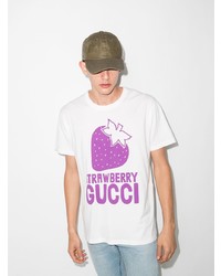 T-shirt à col rond imprimé blanc Gucci