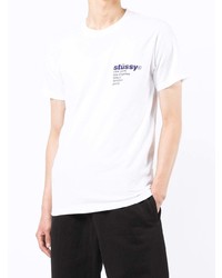 T-shirt à col rond imprimé blanc Stussy