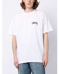 T-shirt à col rond imprimé blanc Stussy