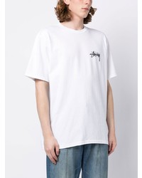 T-shirt à col rond imprimé blanc Stussy