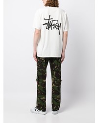 T-shirt à col rond imprimé blanc Stussy