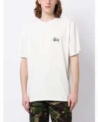 T-shirt à col rond imprimé blanc Stussy